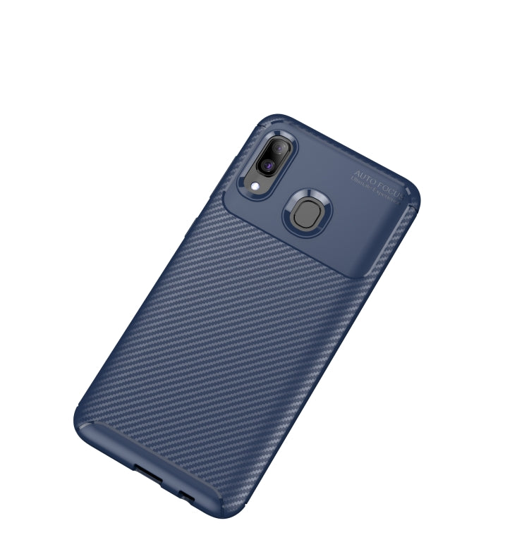 Beetle Series Carbon Fiber Texture Shockproof TPU Case for Galaxy A30(Blue)