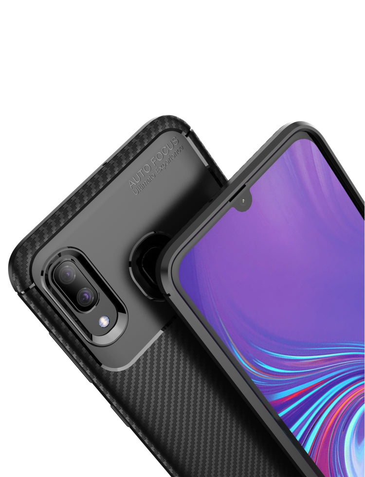 Beetle Series Carbon Fiber Texture Shockproof TPU Case for Galaxy A30(Blue)