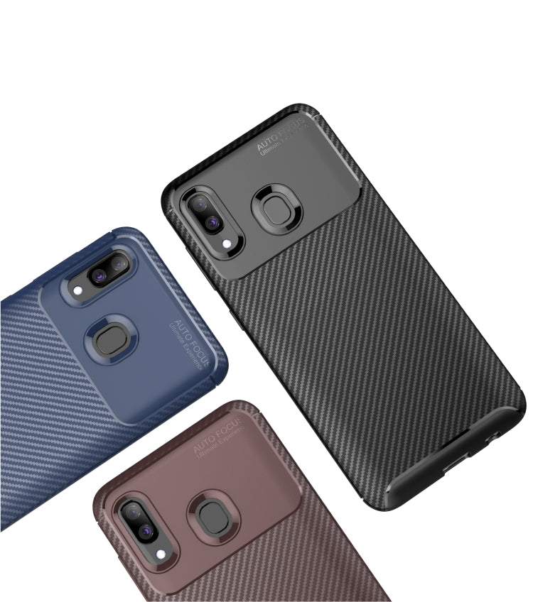 Beetle Series Carbon Fiber Texture Shockproof TPU Case for Galaxy A30(Blue)