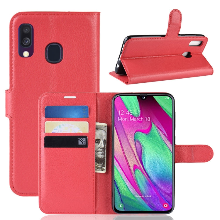 Litchi Texture Horizontal Flip Leather Case for Galaxy A40, with Wallet & Holder & Card Slots