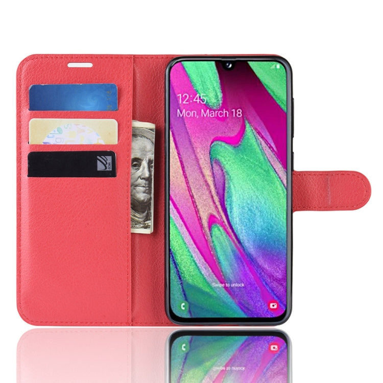 Litchi Texture Horizontal Flip Leather Case for Galaxy A40, with Wallet & Holder & Card Slots
