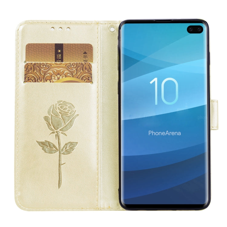Rose Embossed Horizontal Flip PU Leather Case for Galaxy S10 Plus, with Holder & Card Slots & Wallet
