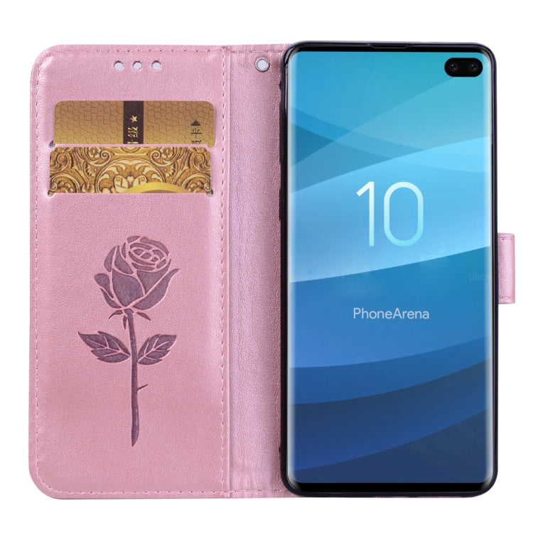 Rose Embossed Horizontal Flip PU Leather Case for Galaxy S10 Plus, with Holder & Card Slots & Wallet