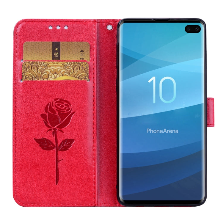 Rose Embossed Horizontal Flip PU Leather Case for Galaxy S10 Plus, with Holder & Card Slots & Wallet