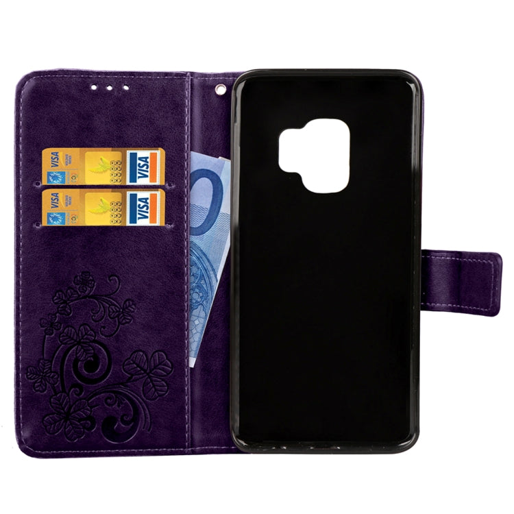 For Galaxy S9 Lucky Clover Pressed Flowers Pattern Horizontal Flip Leather Case with Holder & Card Slots & Wallet & Hand Strap