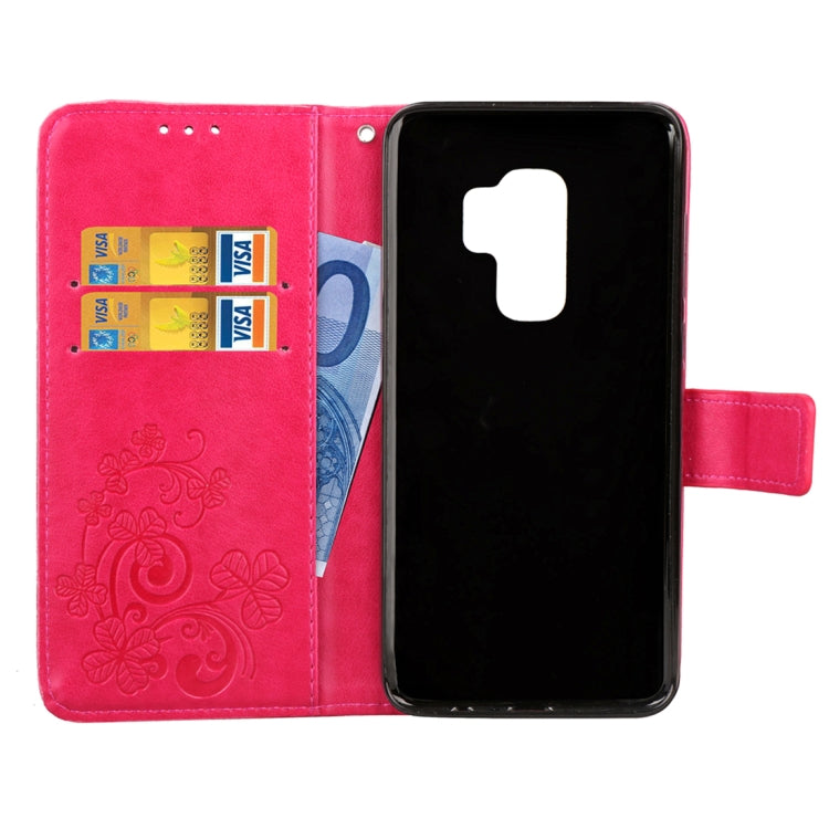 For Galaxy S9+ Lucky Clover Pressed Flowers Pattern Horizontal Flip Leather Case with Holder & Card Slots & Wallet & Hand Strap