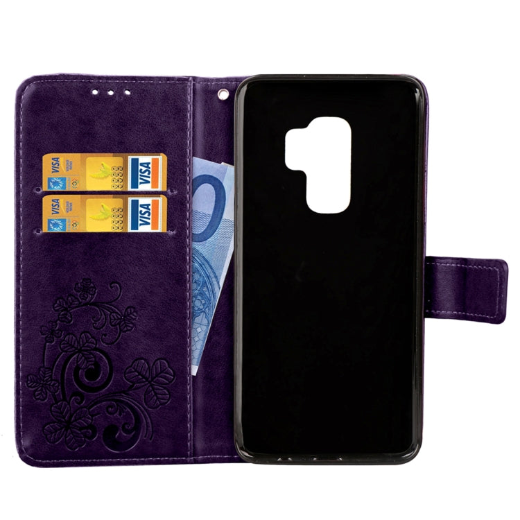 For Galaxy S9+ Lucky Clover Pressed Flowers Pattern Horizontal Flip Leather Case with Holder & Card Slots & Wallet & Hand Strap