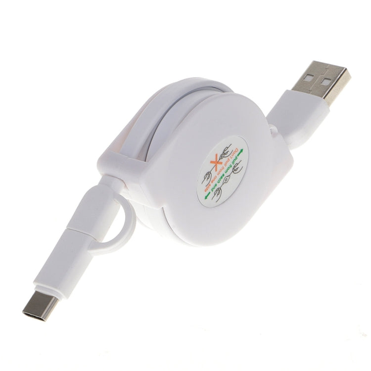 1m 2A Two in One Retractable Micro USB to Type-C Data Sync Charging Cable, For