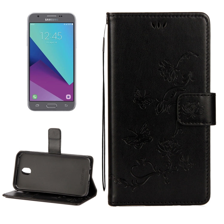 For Galaxy J3 (2017) / J330 (EU Version) Lotus Butterfly Pattern Horizontal Flip Leather Case with Holder & Card Slots & Wallet & Lanyard