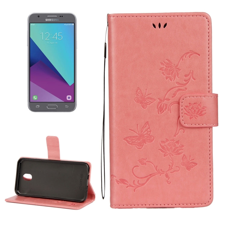 For Galaxy J3 (2017) / J330 (EU Version) Lotus Butterfly Pattern Horizontal Flip Leather Case with Holder & Card Slots & Wallet & Lanyard