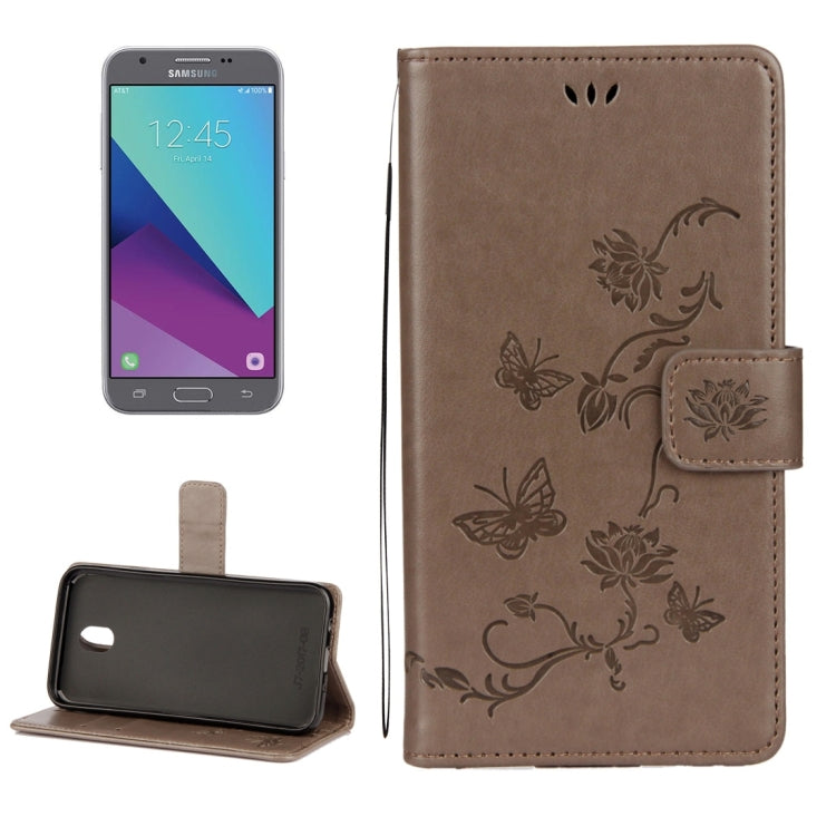 For Galaxy J3 (2017) / J330 (EU Version) Lotus Butterfly Pattern Horizontal Flip Leather Case with Holder & Card Slots & Wallet & Lanyard