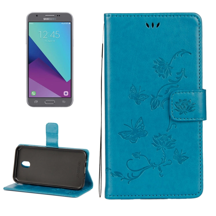 For Galaxy J3 (2017) / J330 (EU Version) Lotus Butterfly Pattern Horizontal Flip Leather Case with Holder & Card Slots & Wallet & Lanyard