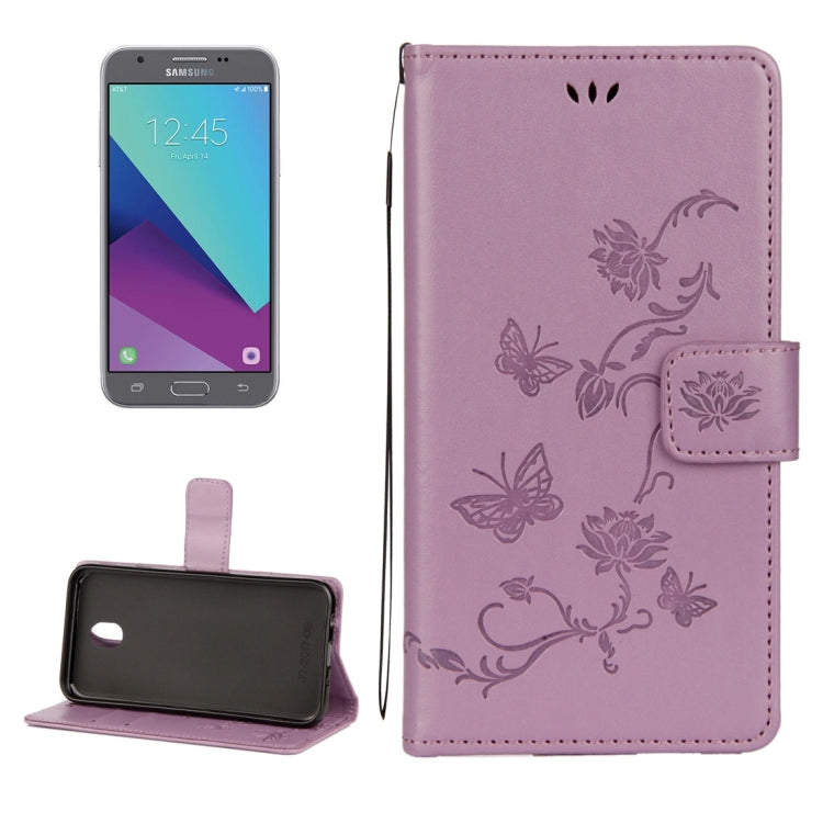 For Galaxy J3 (2017) / J330 (EU Version) Lotus Butterfly Pattern Horizontal Flip Leather Case with Holder & Card Slots & Wallet & Lanyard