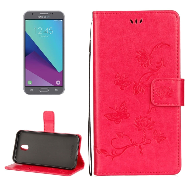 For Galaxy J3 (2017) / J330 (EU Version) Lotus Butterfly Pattern Horizontal Flip Leather Case with Holder & Card Slots & Wallet & Lanyard