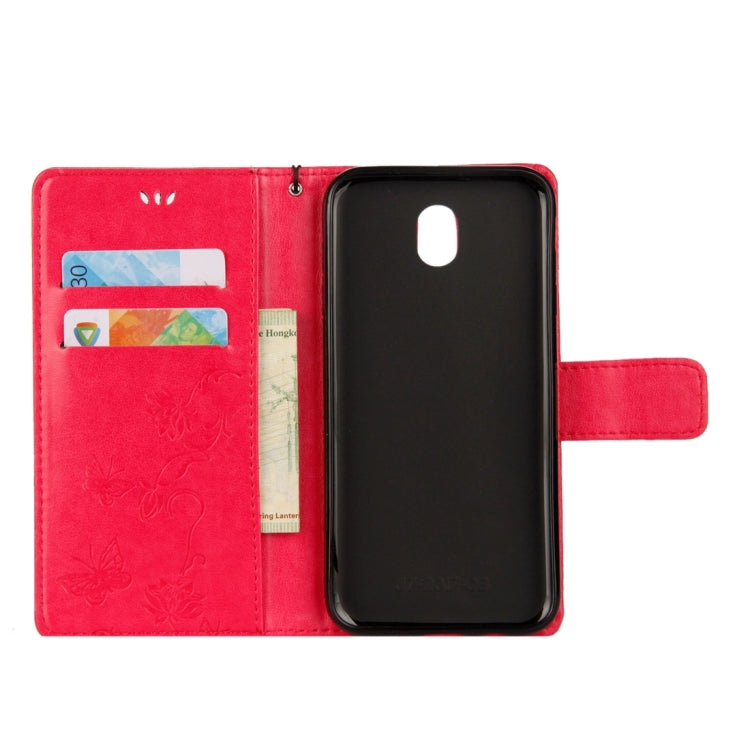 For Galaxy J3 (2017) / J330 (EU Version) Lotus Butterfly Pattern Horizontal Flip Leather Case with Holder & Card Slots & Wallet & Lanyard