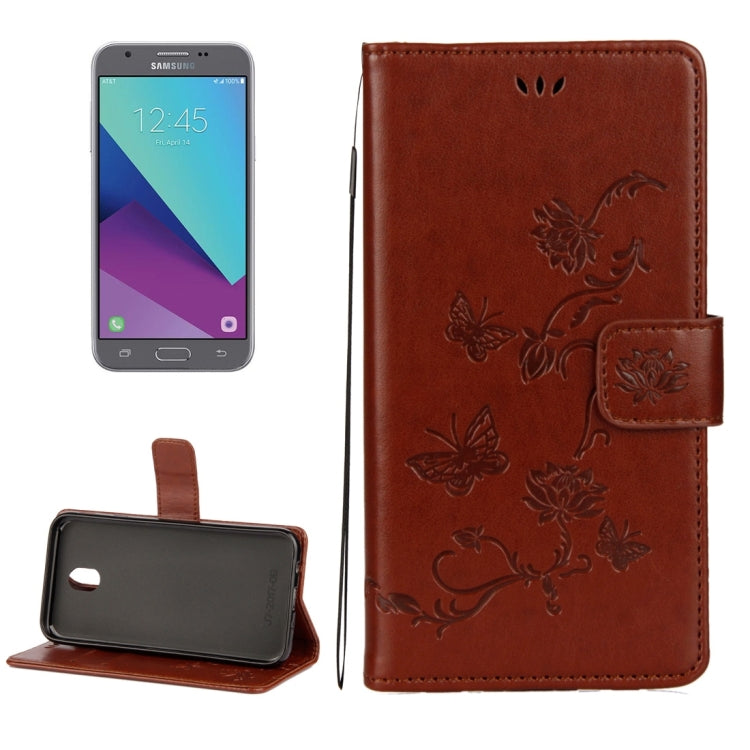 For Galaxy J3 (2017) / J330 (EU Version) Lotus Butterfly Pattern Horizontal Flip Leather Case with Holder & Card Slots & Wallet & Lanyard