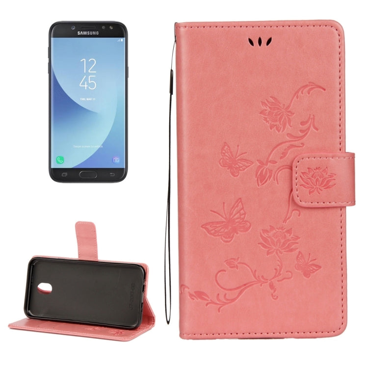 For Galaxy J5 (2017) / J530 (EU Version) Lotus Butterfly Pattern Horizontal Flip Leather Case with Holder & Card Slots & Wallet & Lanyard