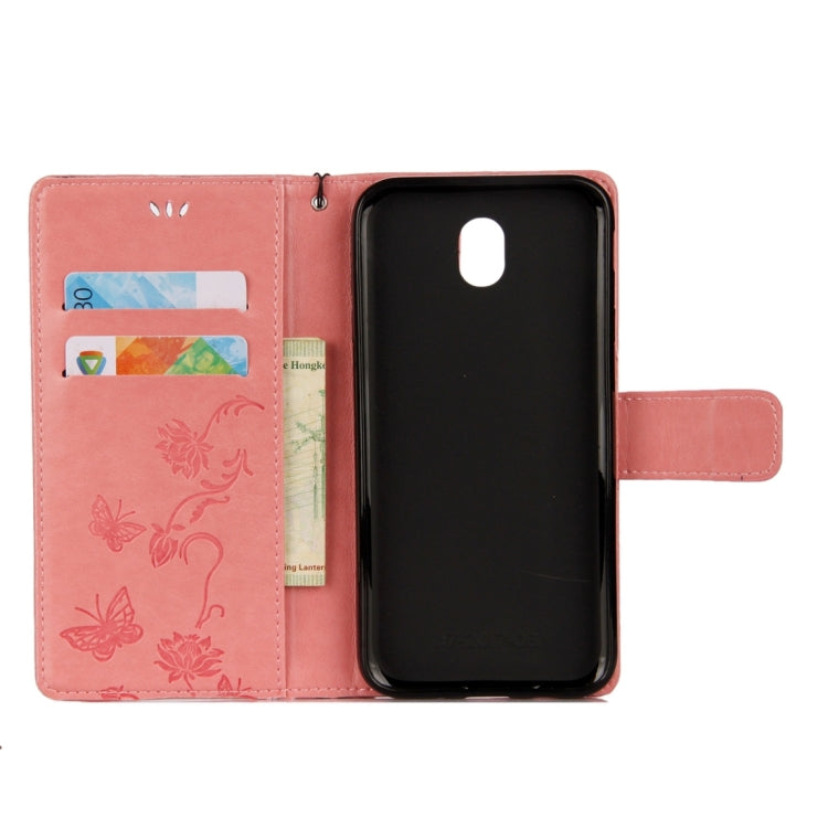 For Galaxy J5 (2017) / J530 (EU Version) Lotus Butterfly Pattern Horizontal Flip Leather Case with Holder & Card Slots & Wallet & Lanyard