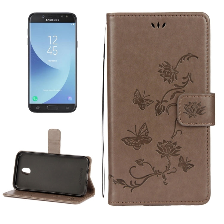 For Galaxy J5 (2017) / J530 (EU Version) Lotus Butterfly Pattern Horizontal Flip Leather Case with Holder & Card Slots & Wallet & Lanyard