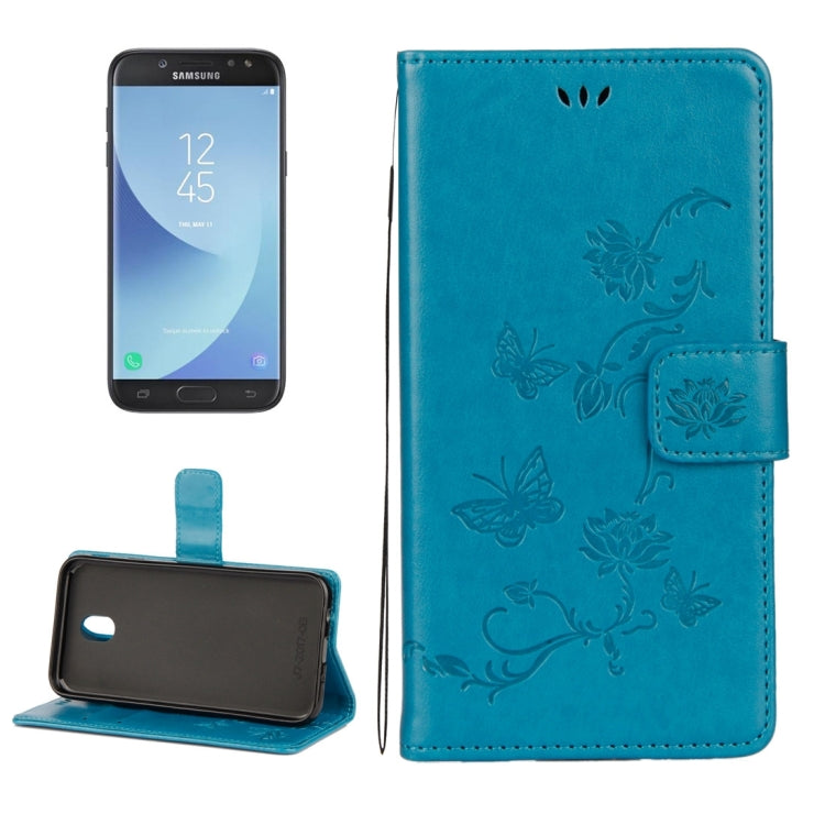For Galaxy J5 (2017) / J530 (EU Version) Lotus Butterfly Pattern Horizontal Flip Leather Case with Holder & Card Slots & Wallet & Lanyard