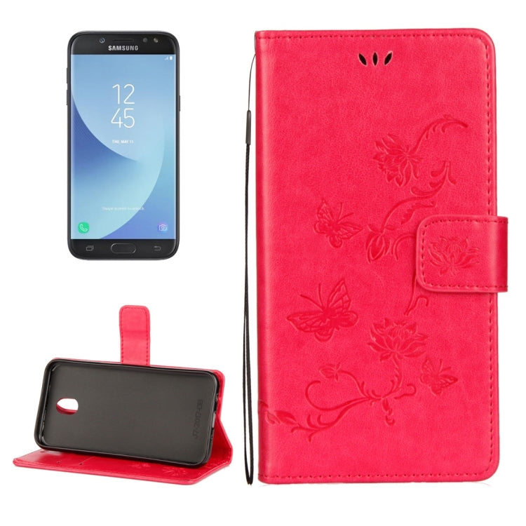 For Galaxy J5 (2017) / J530 (EU Version) Lotus Butterfly Pattern Horizontal Flip Leather Case with Holder & Card Slots & Wallet & Lanyard