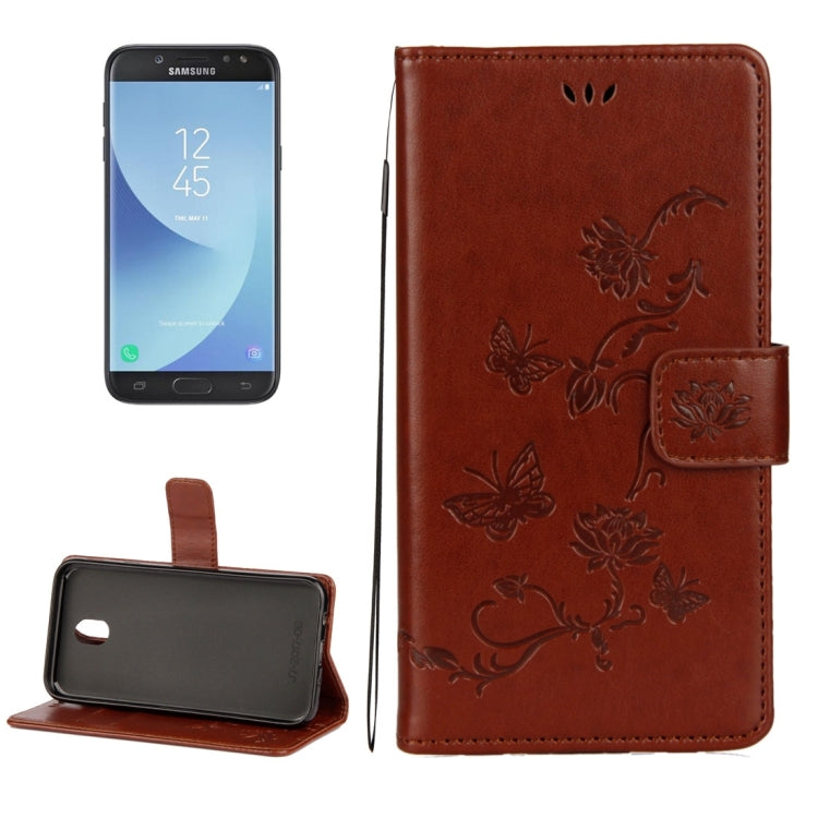 For Galaxy J5 (2017) / J530 (EU Version) Lotus Butterfly Pattern Horizontal Flip Leather Case with Holder & Card Slots & Wallet & Lanyard