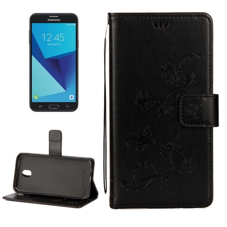 For Galaxy J7 (2017) (EU Version) Lotus Butterfly Pattern Horizontal Flip Leather Case with Holder & Card Slots & Wallet & Lanyard
