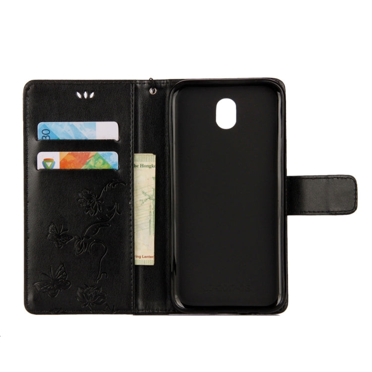 For Galaxy J7 (2017) (EU Version) Lotus Butterfly Pattern Horizontal Flip Leather Case with Holder & Card Slots & Wallet & Lanyard