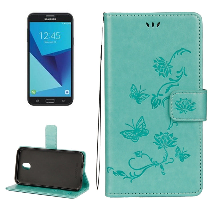 For Galaxy J7 (2017) (EU Version) Lotus Butterfly Pattern Horizontal Flip Leather Case with Holder & Card Slots & Wallet & Lanyard