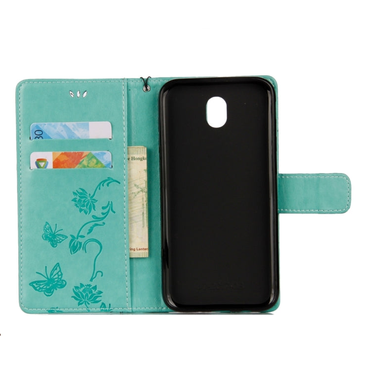 For Galaxy J7 (2017) (EU Version) Lotus Butterfly Pattern Horizontal Flip Leather Case with Holder & Card Slots & Wallet & Lanyard