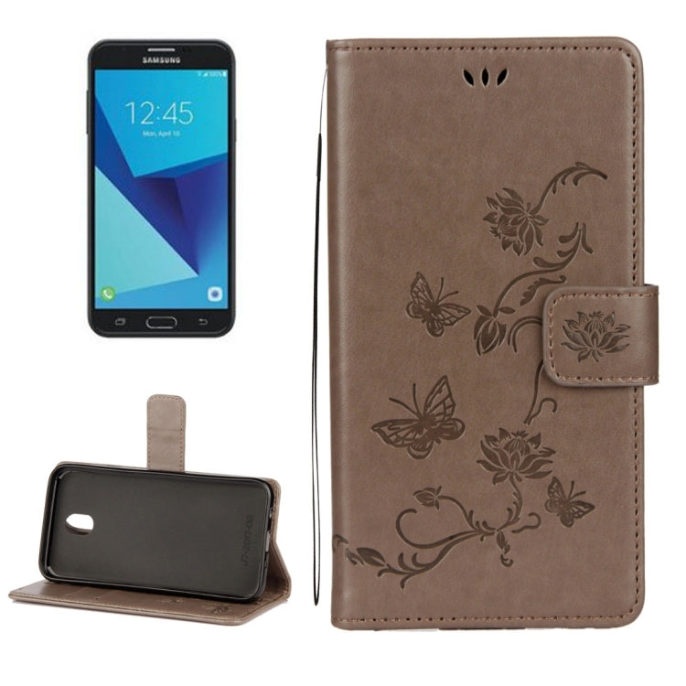 For Galaxy J7 (2017) (EU Version) Lotus Butterfly Pattern Horizontal Flip Leather Case with Holder & Card Slots & Wallet & Lanyard