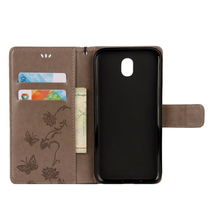 For Galaxy J7 (2017) (EU Version) Lotus Butterfly Pattern Horizontal Flip Leather Case with Holder & Card Slots & Wallet & Lanyard