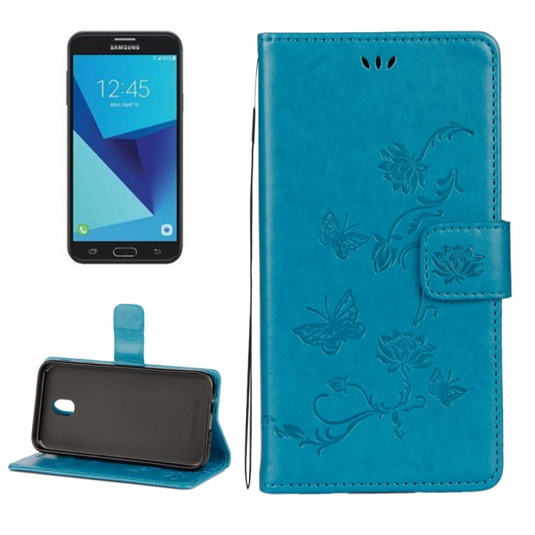 For Galaxy J7 (2017) (EU Version) Lotus Butterfly Pattern Horizontal Flip Leather Case with Holder & Card Slots & Wallet & Lanyard