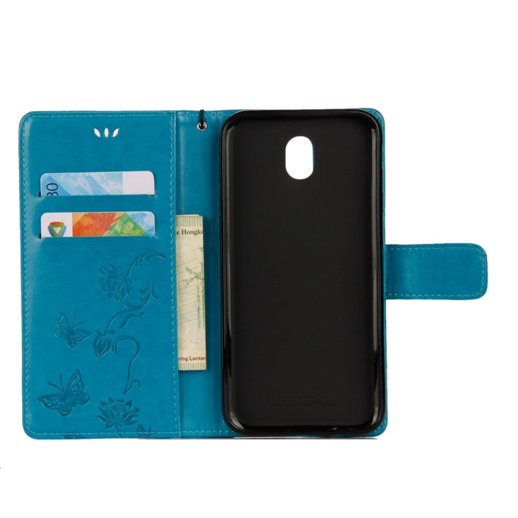 For Galaxy J7 (2017) (EU Version) Lotus Butterfly Pattern Horizontal Flip Leather Case with Holder & Card Slots & Wallet & Lanyard