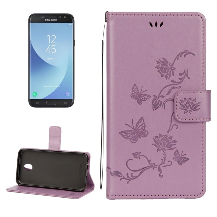 For Galaxy J7 (2017) (EU Version) Lotus Butterfly Pattern Horizontal Flip Leather Case with Holder & Card Slots & Wallet & Lanyard