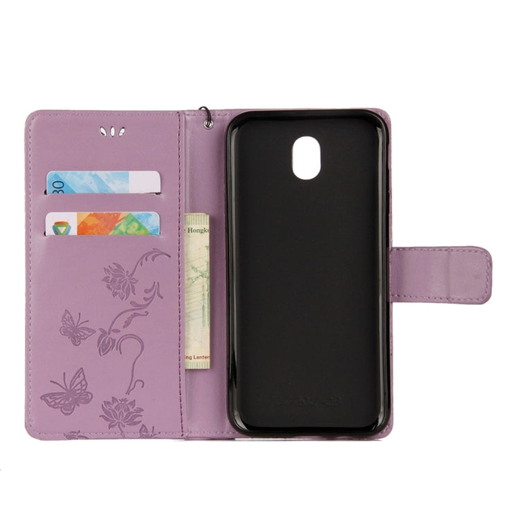 For Galaxy J7 (2017) (EU Version) Lotus Butterfly Pattern Horizontal Flip Leather Case with Holder & Card Slots & Wallet & Lanyard