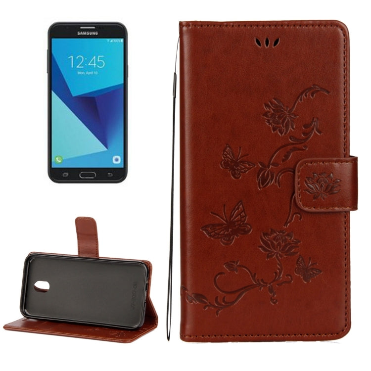 For Galaxy J7 (2017) (EU Version) Lotus Butterfly Pattern Horizontal Flip Leather Case with Holder & Card Slots & Wallet & Lanyard