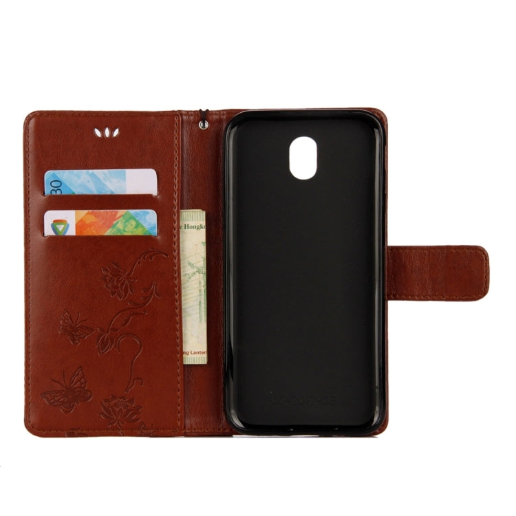 For Galaxy J7 (2017) (EU Version) Lotus Butterfly Pattern Horizontal Flip Leather Case with Holder & Card Slots & Wallet & Lanyard