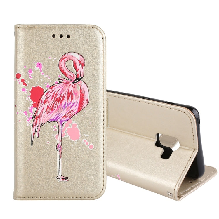 For Galaxy A8 (2018) Flamingo Print Horizontal Flip Leather Case with Holder & Wallet & Card Slots & Photo Frame