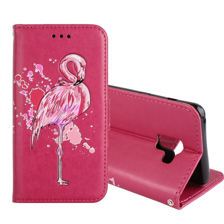 For Galaxy A8 (2018) Flamingo Print Horizontal Flip Leather Case with Holder & Wallet & Card Slots & Photo Frame