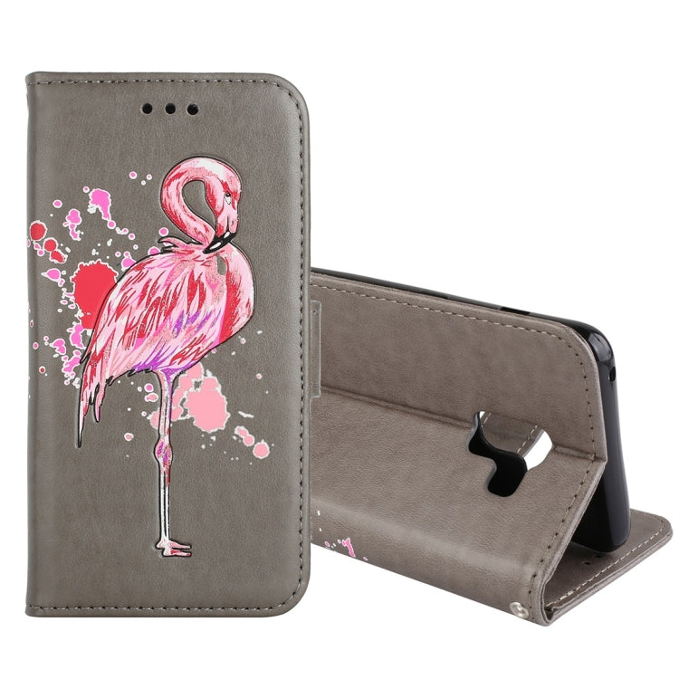 For Galaxy A8+ (2018) Flamingo Print Horizontal Flip Leather Case with Holder & Wallet & Card Slots & Photo Frame