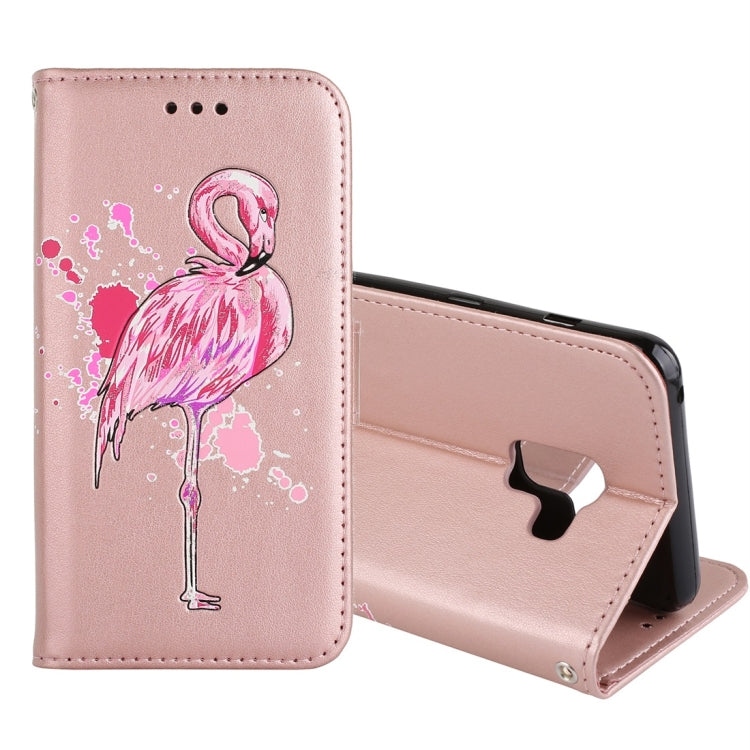 For Galaxy A8+ (2018) Flamingo Print Horizontal Flip Leather Case with Holder & Wallet & Card Slots & Photo Frame
