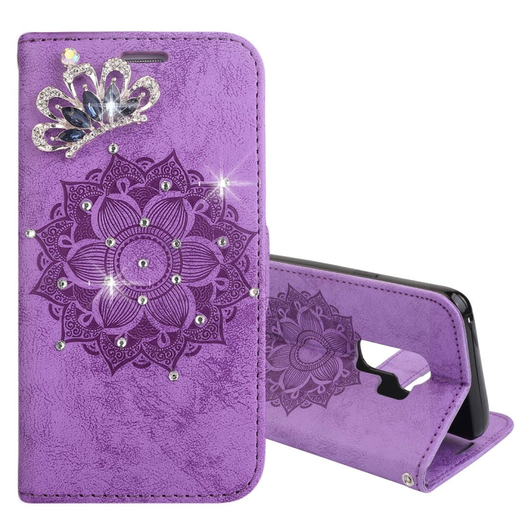 For Galaxy S9+ Mandragora Pattern Crystal Encrusted Horizontal Flip Leather Case with Card Slot & Holder & Wallet & Lanyard