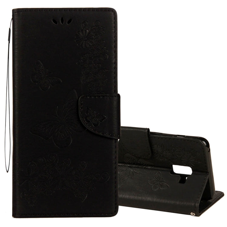 For Galaxy A8 (2018) Vintage Embossed Floral Butterfly Pattern Horizontal Flip Leather Case with Card Slot & Holder & Wallet & Lanyard