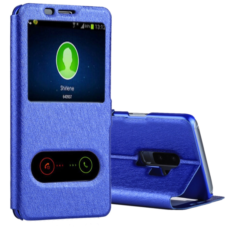 For Galaxy S9+ Silk Texture Horizontal Flip Leather Case with Call Display ID & Answer / Reject Display
