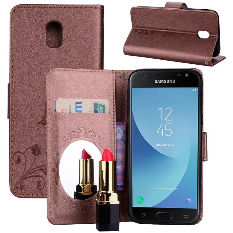 For Galaxy J3 (2017) / J330 (EU Version) Vintage Embossed Floral Butterfly Pattern Horizontal Flip Leather Case with Mirror & Card Slot & Holder & Wallet & Lanyard