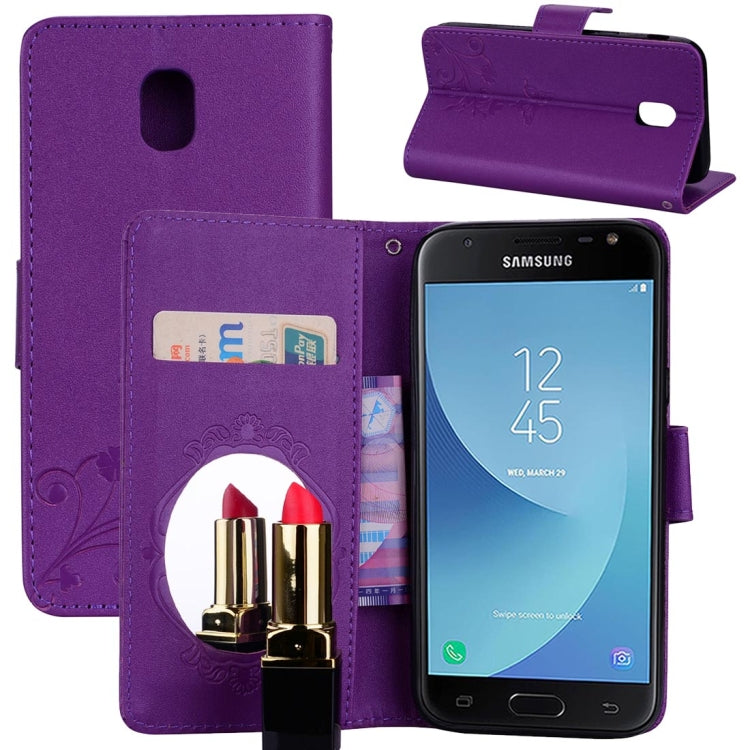 For Galaxy J5 (2017) / J530 (EU Version) Vintage Embossed Floral Butterfly Pattern Horizontal Flip Leather Case with Mirror & Card Slot & Holder & Wallet & Lanyard