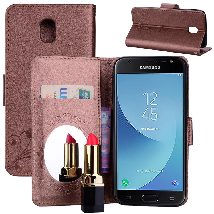 For Galaxy J7 (2017) / J730 (EU Version) Vintage Embossed Floral Butterfly Pattern Horizontal Flip Leather Case with Mirror & Card Slot & Holder & Wallet & Lanyard