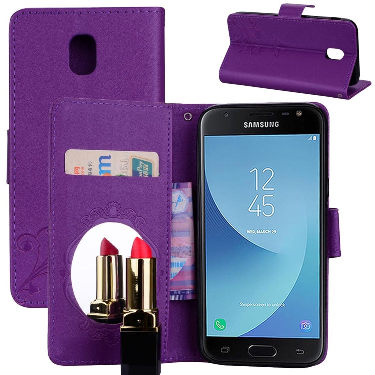 For Galaxy J7 (2017) / J730 (EU Version) Vintage Embossed Floral Butterfly Pattern Horizontal Flip Leather Case with Mirror & Card Slot & Holder & Wallet & Lanyard