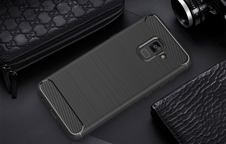 For Galaxy A5 (2018) Brushed Carbon Fiber Texture TPU Shockproof Anti-slip Soft Protective Back Cover Case